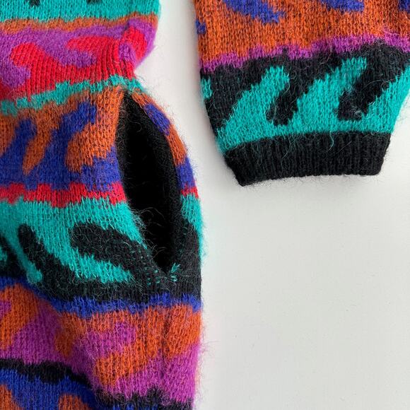 Tony Lambert VTG Wool Blend Art Wild Bright Open Front Cardigan Sweater Jacket M - Picture 4 of 10